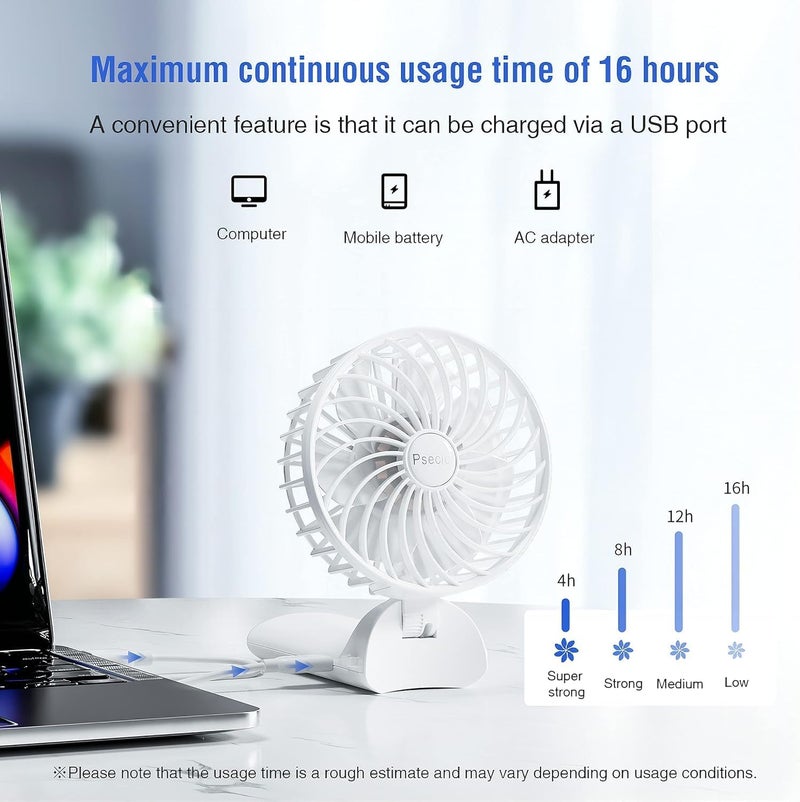 Psecici Handheld Fan, Mini Portable Personal Fan with lanyard, 4 Speeds Level 180° Foldable Design for Desk/Travel/Office/Outdoor - Image 5